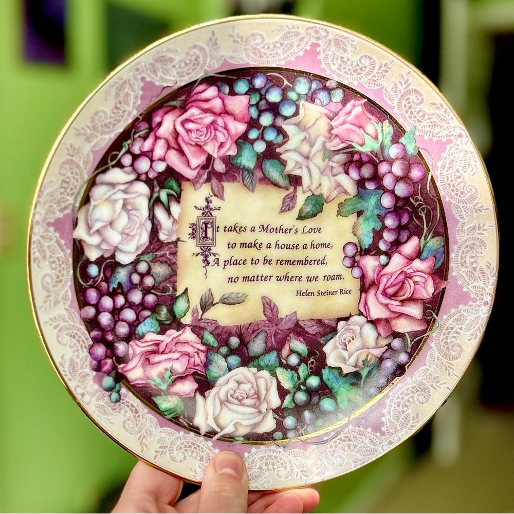 VTG Porcelain Floral Mother Lace Material Look Plate Home Dainty Plate Art